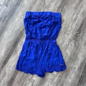 Size small Blue Strapless Romper with Eyelet Hem